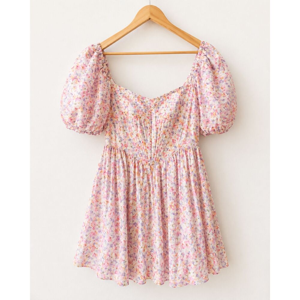 Bardot XS Floral Corset Mini Dress Puff Sleeve Cottagecore Romantic